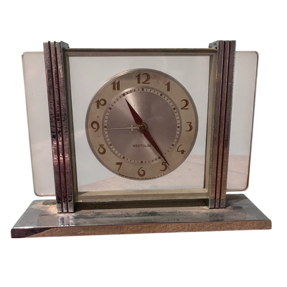 Vintage WESTCLOX 1930s Art Deco Alarm Clock Leland FOR PARTS NOT WORKING